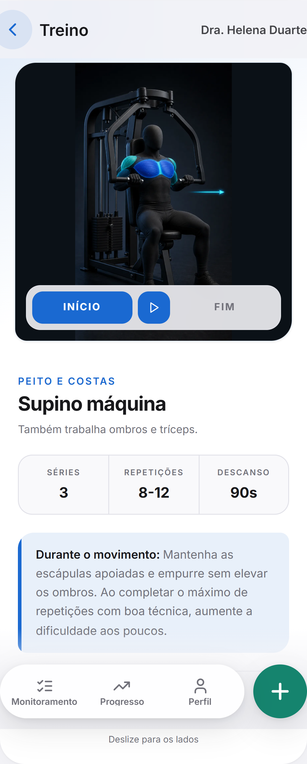 Supino máquina na posição inicial, em uma captura real da Adero
